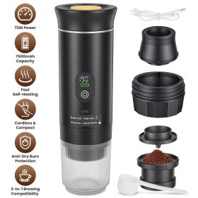3-in-1 Portable Espresso Machine Cordless Self-Heating Coffee Maker with 7500mAh Battery 20Bar Pressure Anti-Dry Burn Fit for Ground Coffee/NS/DG Caps
