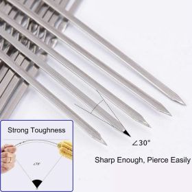12PCS Kabob Skewers Flat Metal BBQ Barbecue Skewers 16" Long Hook Style Stainless Steel Shish Kebob Sticks Wide Sharp Reusable Grilling Skewers Set fo
