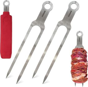 Double Skewers 14.4" Stainless Steel Heavy Duty Double Prong Skewers for BBQ Kabob Shawarma Meat Fish Chicken Accessories for Grill Master Arsenal Sto