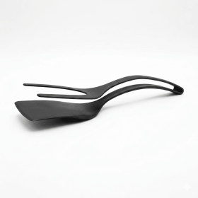 2-in-1 Silicone Spatula Tongs Cooking Tool - Non-Stick Heat Resistant Flipping Tongs for Eggs, Pancakes, Omelets, Steak
