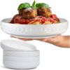Pasta Bowls Set for 4 - Dinner Bowl Plates - Blates - Flat Dinnerware - Large Shallow White Dishes - Big Rimmed Porcelain Serving Dish for Eating Spag