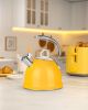 Tea Kettle Stovetop, 2.5 QT Whistling Stainless Steel Teapot, 3-Layer Base, Unique Ergonomic Handle, Includes Pot Holder & Mat