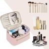 Makeup Bag, Travel Make Up Organizer Cosmetic Brush Bags Case for Women in Vegan Leather, Pink, Patent Pending