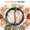 6L/1.59Gal Electric Hot Pot with Divider and Lid 2000W Stainless Steel with 2 Heat Settings Independent Control Overheat Protection Ladle & Slotted Sp