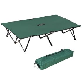 2 Person Folding Camping Cot For Adults, 50 Extra Wide Outdoor Portable Sleeping Cot With Carry Bag, Elevated Camping Bed, Beach Hiking, Green (Option: Green)
