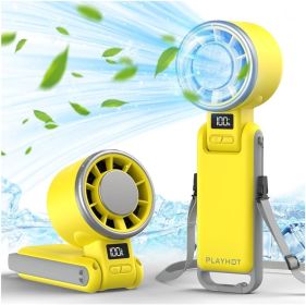 Upgraded Portable Handheld Fan with 60Â°F Ice Cooling, Up tp 12Hrs Personal Fans Portable Rechargeable (Color: Yellow)