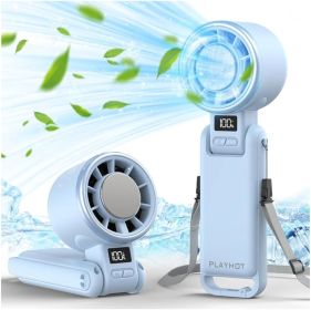 Upgraded Portable Handheld Fan with 60Â°F Ice Cooling, Up tp 12Hrs Personal Fans Portable Rechargeable (Color: Blue)