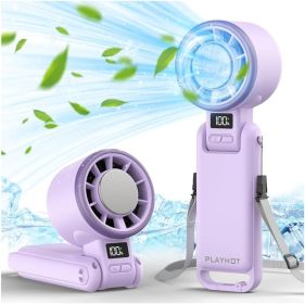 Upgraded Portable Handheld Fan with 60Â°F Ice Cooling, Up tp 12Hrs Personal Fans Portable Rechargeable (Color: purple)
