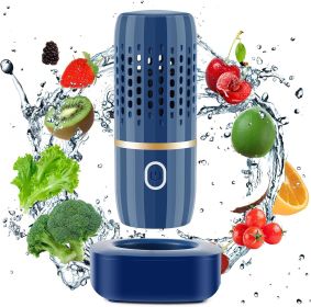 Fruit and Vegetable Purifier Cleaner Washing Machine Capsule Shape Disinfection OH-ion Purification Technology for Cleaning Veggie Grains Rice Meat Se (Color: Blue)